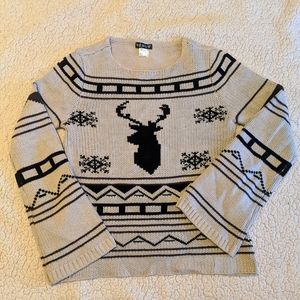 VENUS Fair Isle Festive Winter Deer Reindeer Beige Sweater sz S